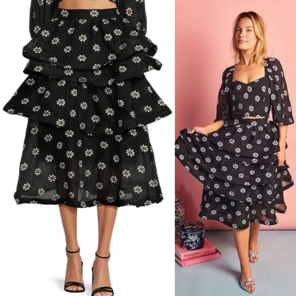 NWT Buru Teagan Tiered Floral Coordinating Midi Skirt Sz S